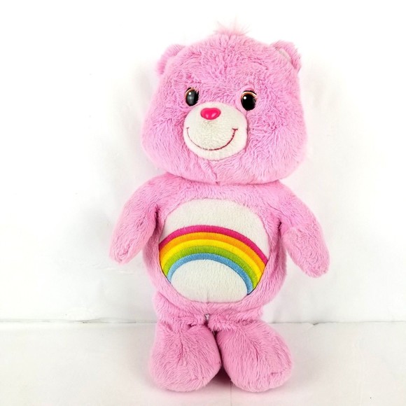 Care Bear Pink Rainbow Hasbro American Greetings Hearts 13 Inch Plush Toy GOOD - Picture 2 of 9